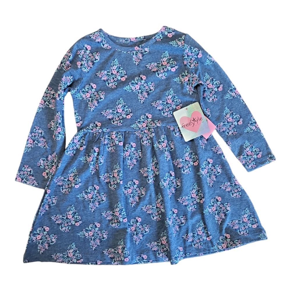 Girls Freestyle Revolution Butterfly Print Long Sleeve Knit Dress NWT Si…